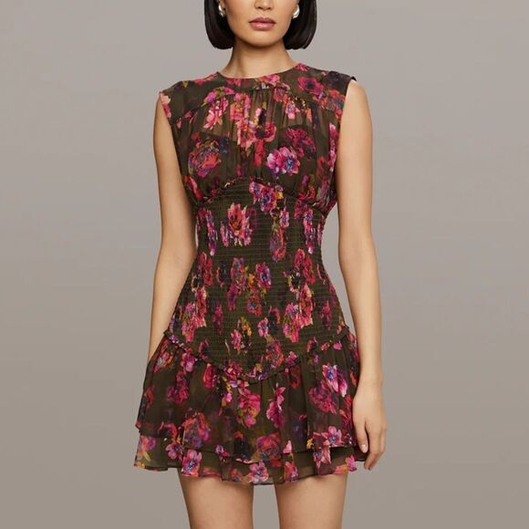 NEW AMUR Sierra Smocked Mini Dress Earthy Garden Size 4 - Picture 2 of 12